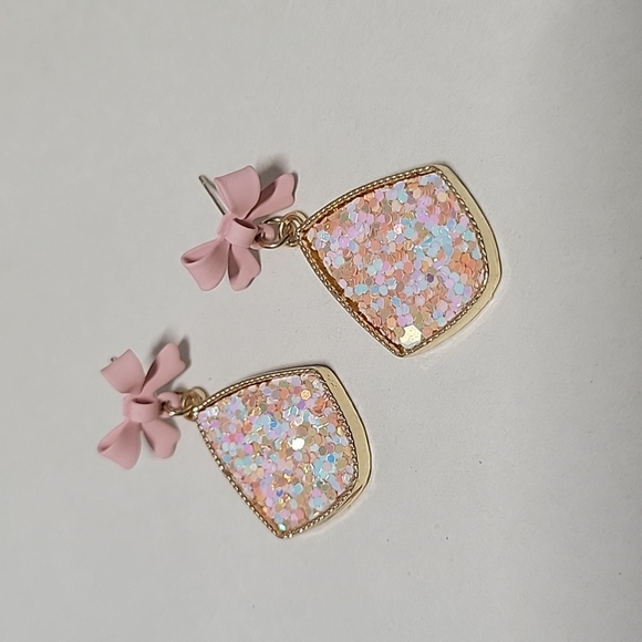 Confetti Shimmer Bow Drop Earrings, S925 - Picture 5 of 7